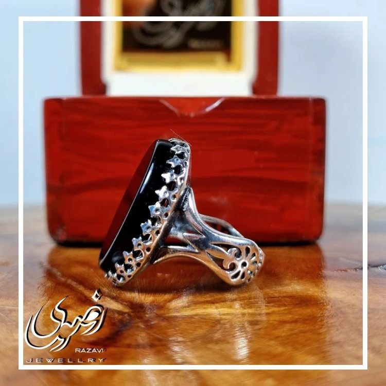 انگشتر مردانه آلیاژ نقره روس با سنگ عقیق مشکی (2)