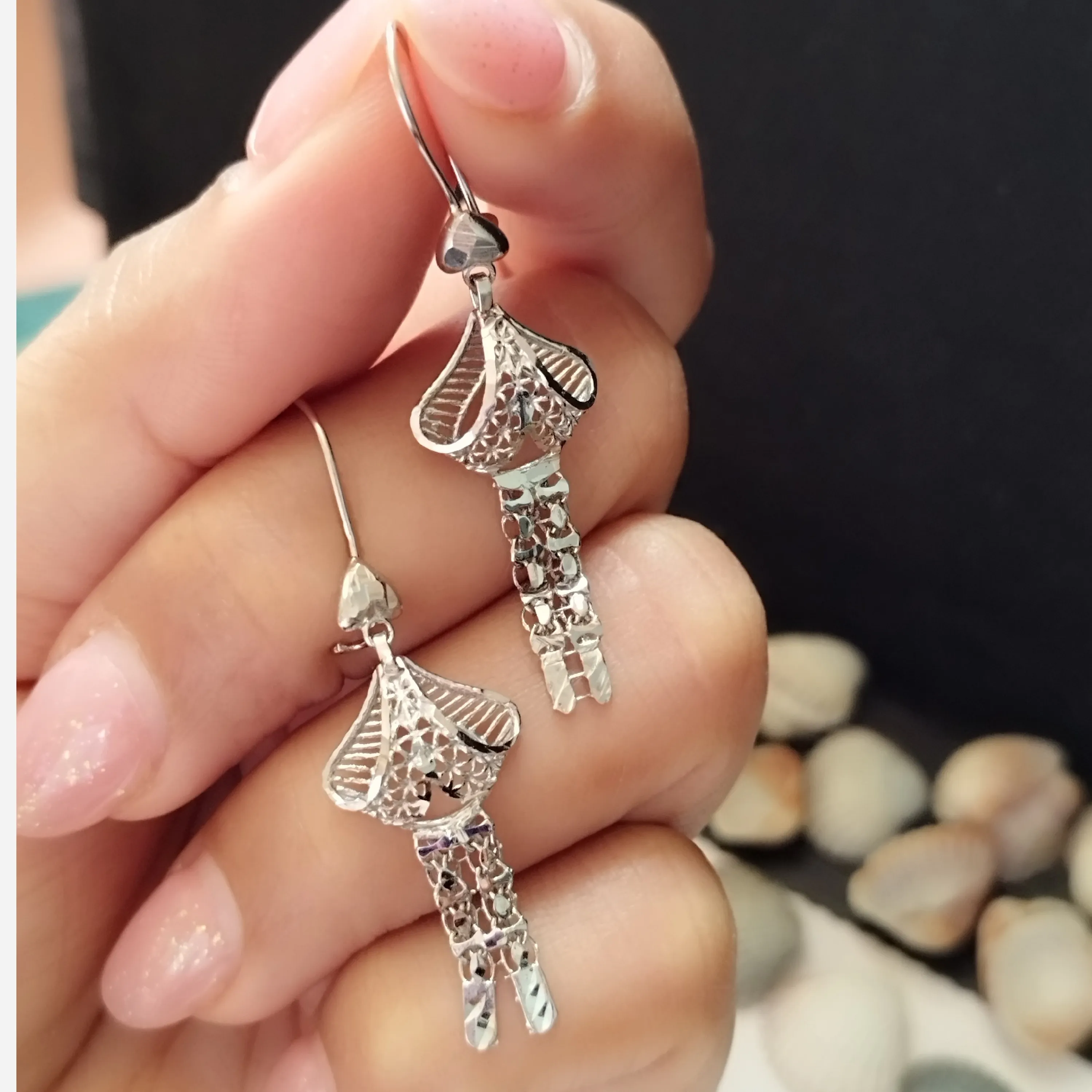 گوشواره نقره زنانه آویز عیار 925 طرح جواهر بدون نگین