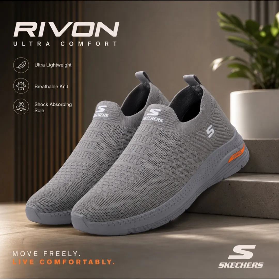 کفش اسکیچرز طبی لژدار مدل RIVON رنگ طوسی تیره سایز 37 تا 44