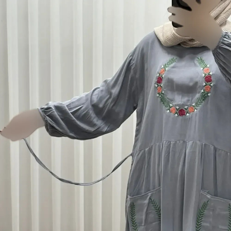 پیراهن نخی گلدوزی زنانه مدل خاطره فری سایز مناسب تا 48