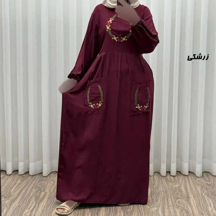 پیراهن نخی گلدوزی زنانه مدل خاطره فری سایز مناسب تا 48