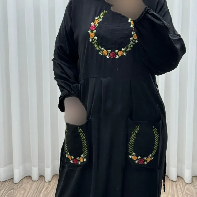 پیراهن نخی گلدوزی زنانه مدل خاطره فری سایز مناسب تا 48