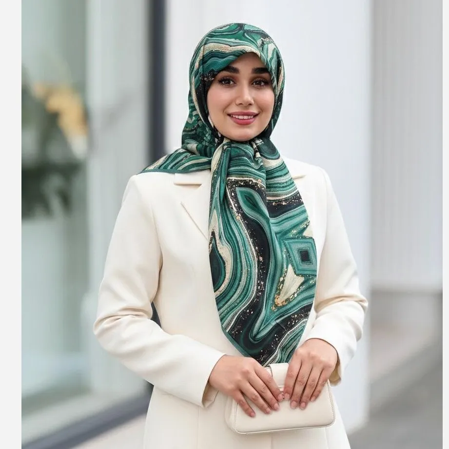 روسری نخی کاستوم طرح رزین قواره 110 و 115 سانتی متر