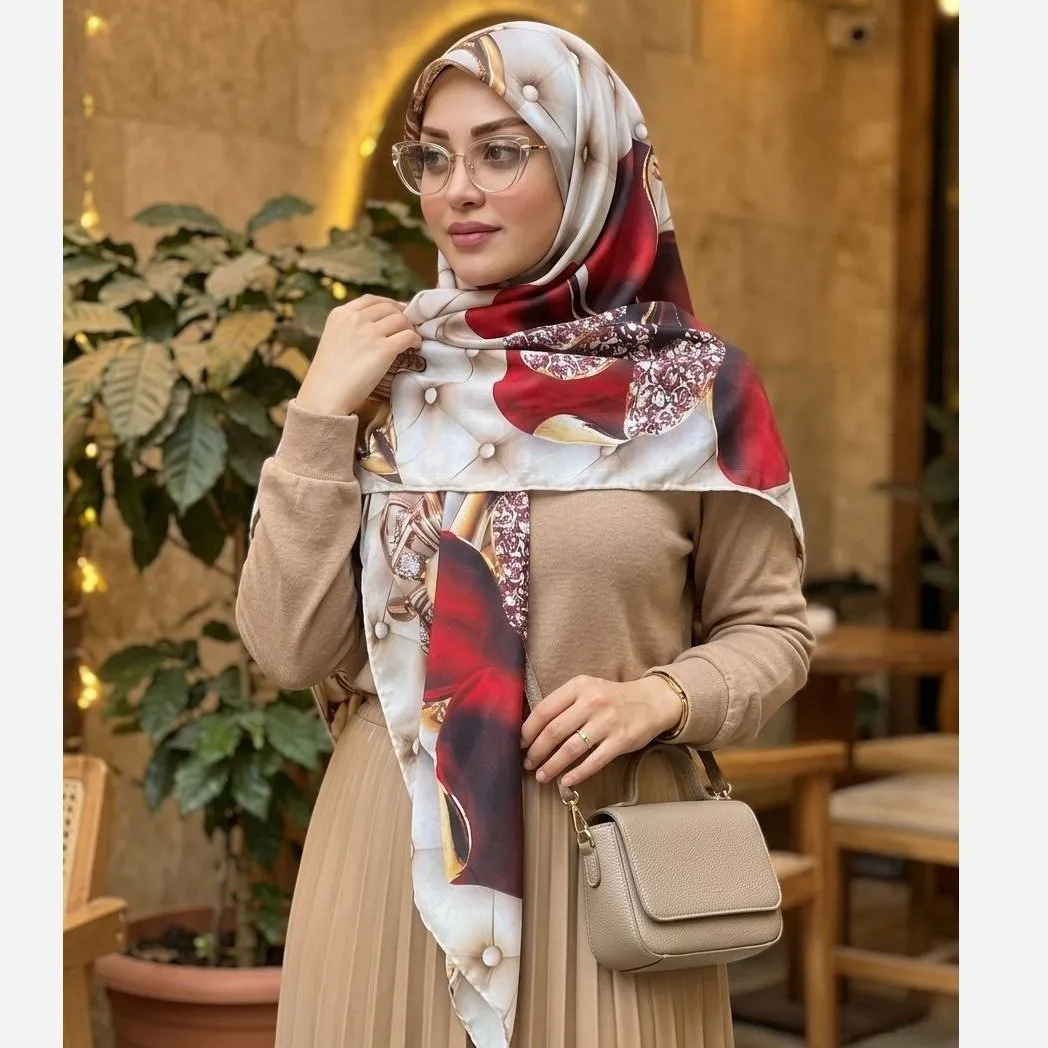 روسری نخی کاستوم طرح شقایق ابعاد 140x140 چرخ دوز