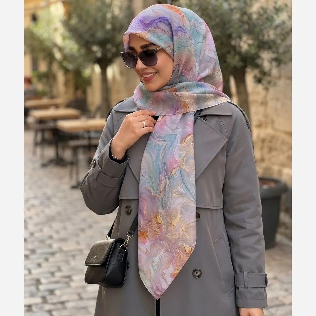 روسری نخی طرح نازلی قواره 110 دور چرخ دوز مزونی