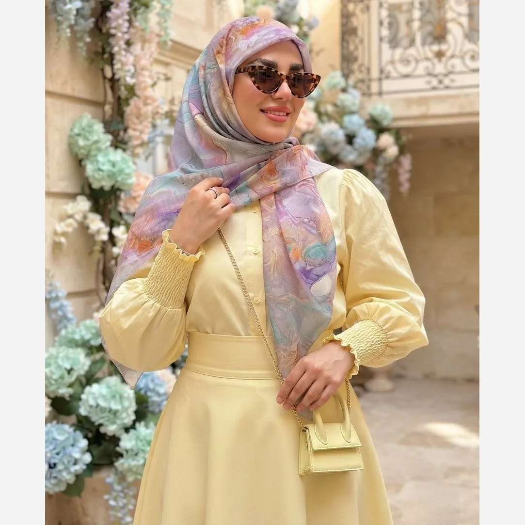 روسری نخی طرح نازلی قواره 110 دور چرخ دوز مزونی