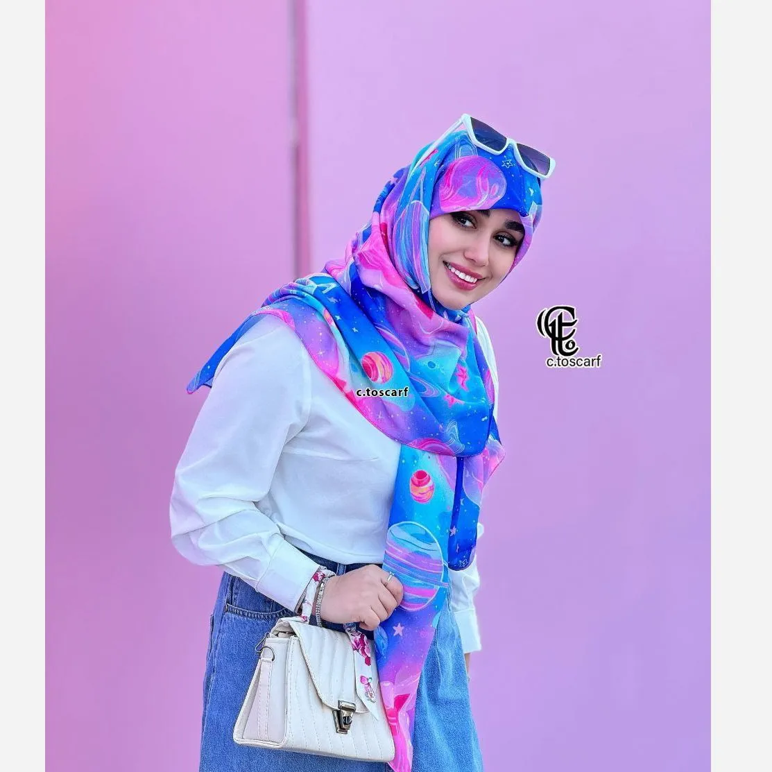 روسری نخ طرح گلکسی قواره بزرگ 140