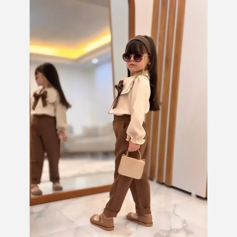 ست شومیز و شلوار دخترانه پاپیون دار مازراتی سایز 45 تا 60