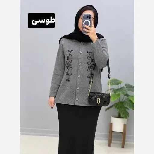 ژاکت بافت ملیله دوزی زنانه یقه مردانه مهرانا فری سایز