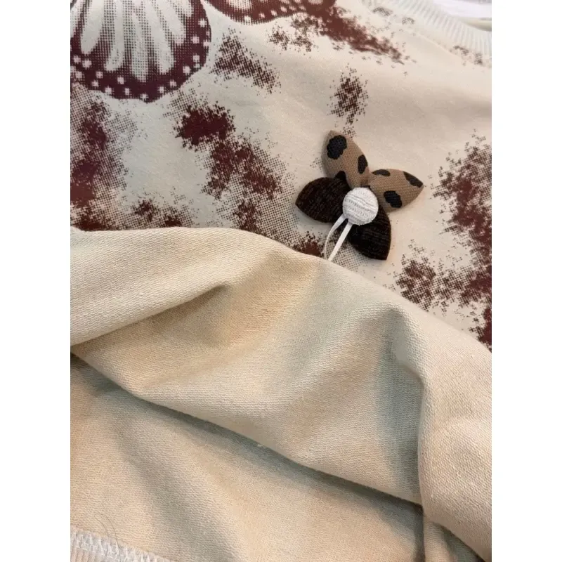 ست بلوز و شلوار دخترانه دورس پاییزه طرح پروانه سایز 45 تا 65 رنگ شکلاتی کرم سفید