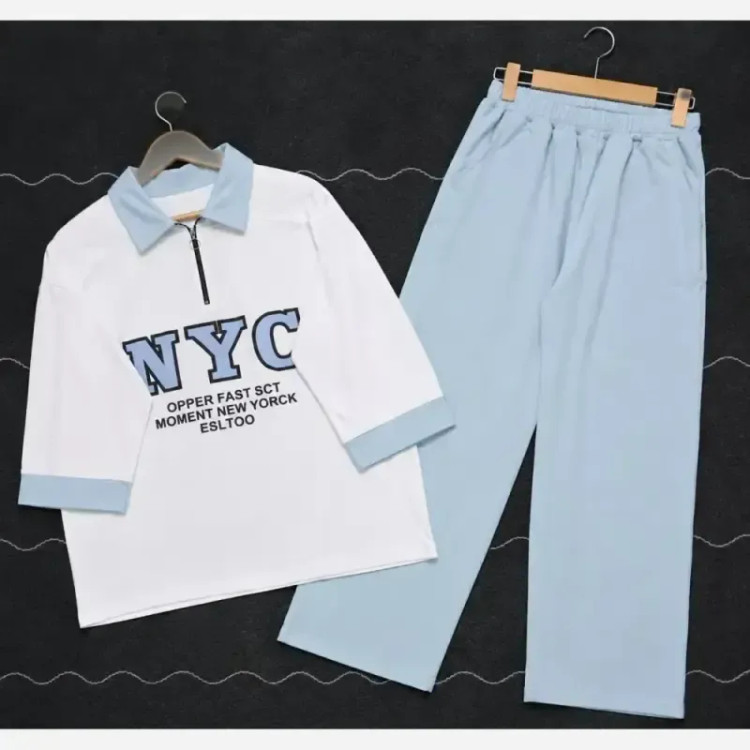 ست نیم زیپ ان وای سی چاپ پفکی پارچه نرم و لطیف