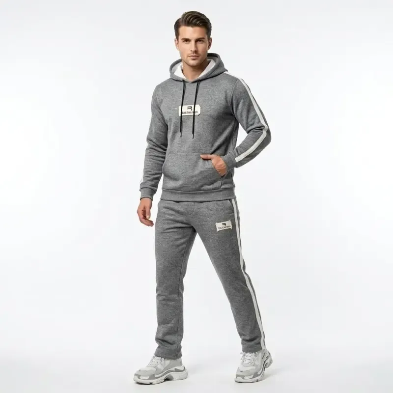 ست هودی و شلوار مردانه جنس پارچه مولینه داخل کرک رنگ طوسی