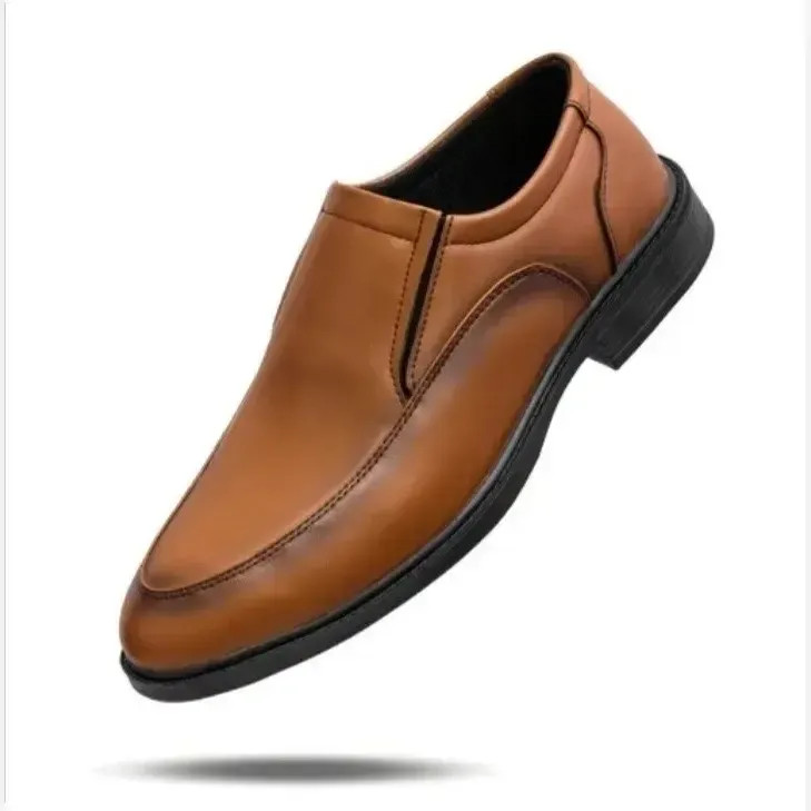 کفش مجلسی مردانه چرم مصنوعی رنگ عسلی مدل قاپاق دار کشی سایز 40 تا 44